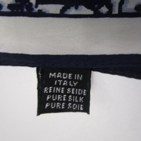 2 Silk Scarfs Logo Navy Oblong Rolled Hem French Designer - Picture 16 of 16